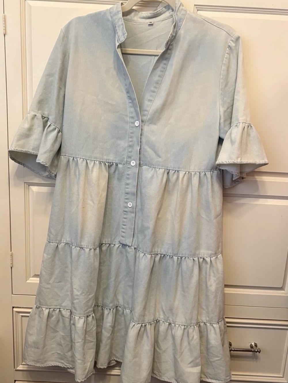 Light Wash Tiered Button-Front Dress
